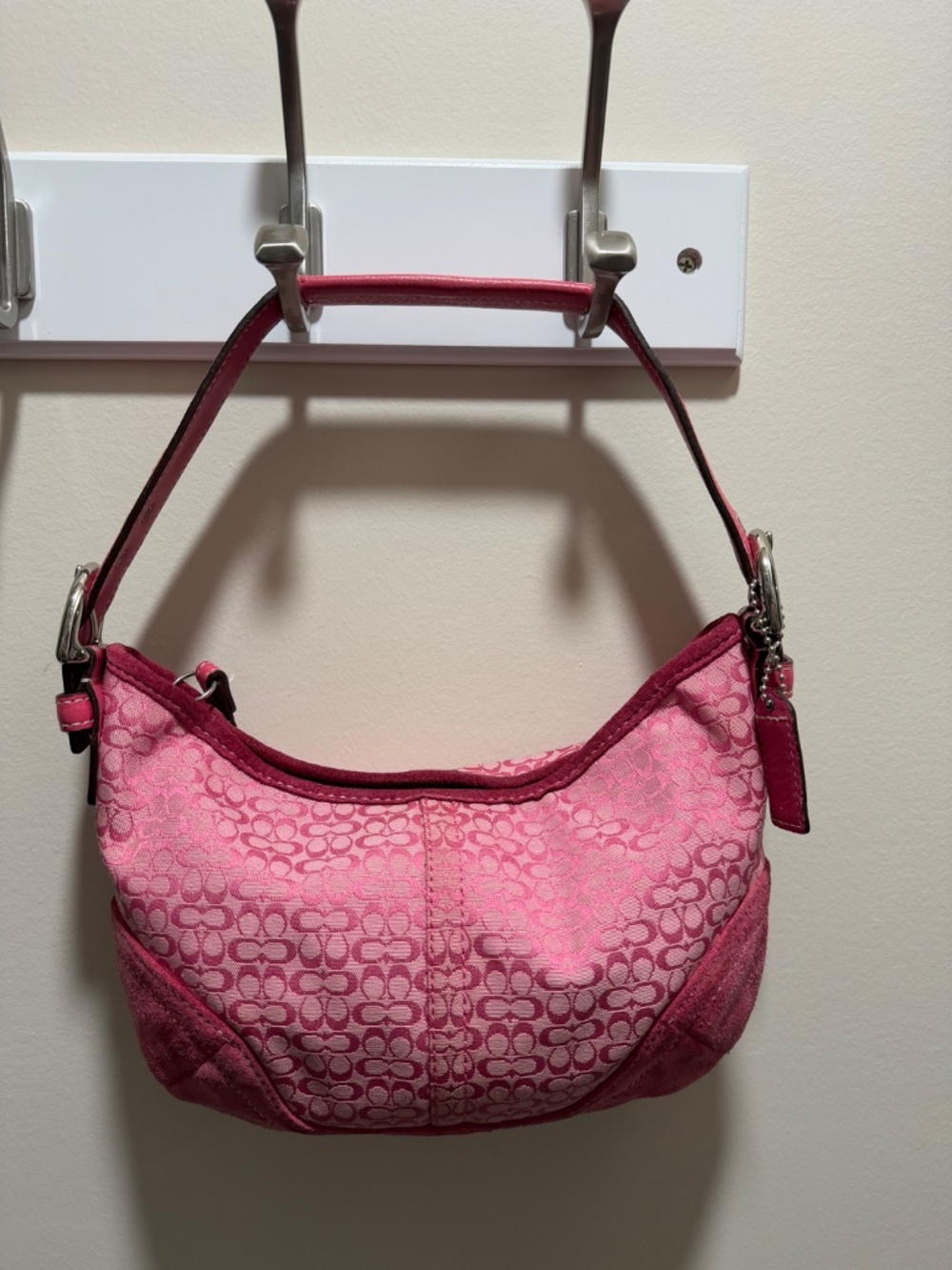 Coach Pink Signature Jacquard Hobo Bag - Suede Trim - Picture 3 of 5
